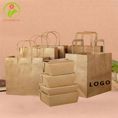 Pantone CMYK Kraft Paper Grocery Bag Food Grade 120gsm With Twisted Handle