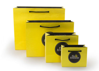 Yellow Recycled Paper Bags Printed With Logo Rope Handle OEM Service