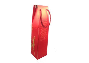 Red Fancy Corrugated Wine Gift Box Packaging With Red Handles Customized Logo