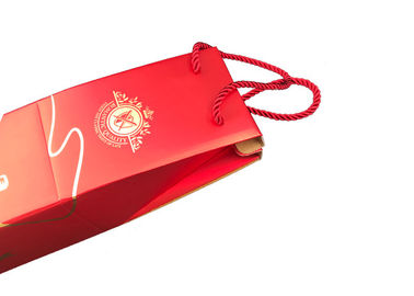 Red Fancy Corrugated Wine Gift Box Packaging With Red Handles Customized Logo