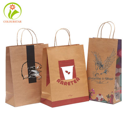 Offset 157g CMYK Brown Kraft Paper Bag Flat Handle FSC