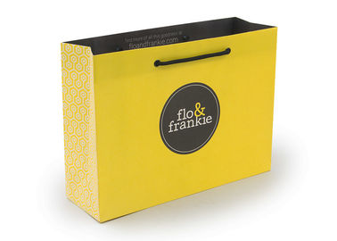 Yellow Recycled Paper Bags Printed With Logo Rope Handle OEM Service