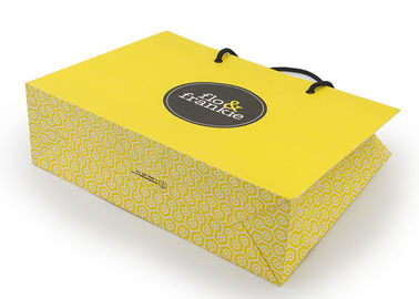 Yellow Recycled Paper Bags Printed With Logo Rope Handle OEM Service