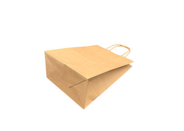 Recycled Brown Kraft Paper Bags For Take Away Food With Handles Foil Stamping