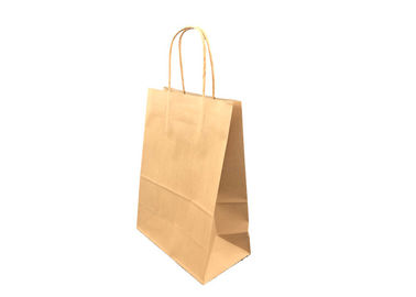 Recycled Brown Kraft Paper Bags For Take Away Food With Handles Foil Stamping