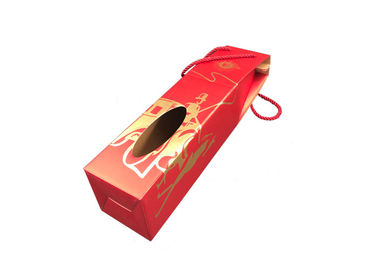 Red Fancy Corrugated Wine Gift Box Packaging With Red Handles Customized Logo